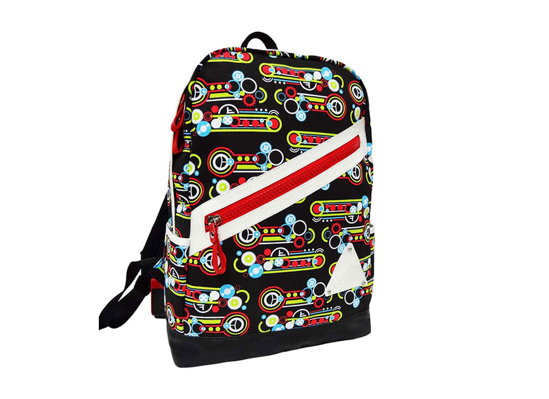 Geometric Pattern Backpack with jumbo Zipper Pocket at Front