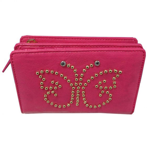 Cherry pink wallet with zipper coin pocket