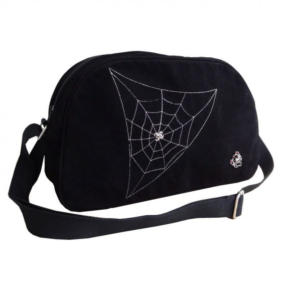 Black Shoulder Bag with Spider Web Print