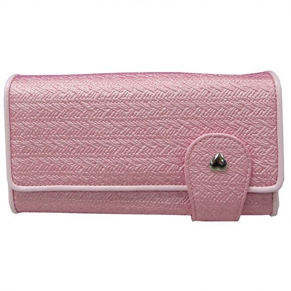 Pink Long Wallet with Heart Shaped Stud