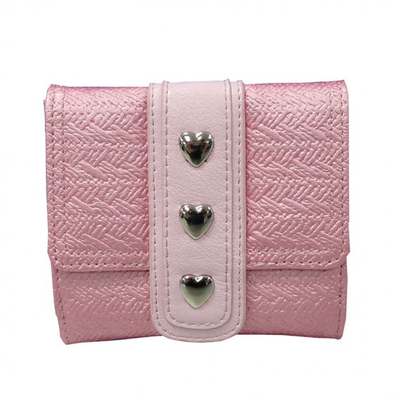 pink wallet with heart shaped studs