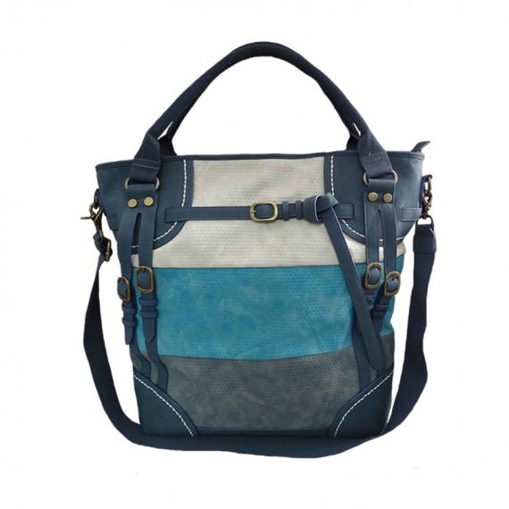 Fashionable Tote Bag in Blue & Grey