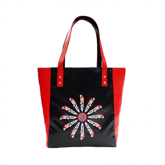 Faux Leather Tote with Car knife prinitng