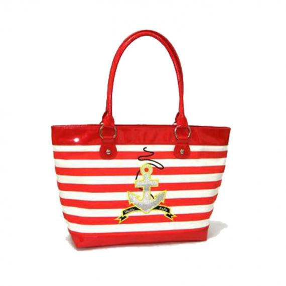Striped Canvas Tote with Anchor Printing