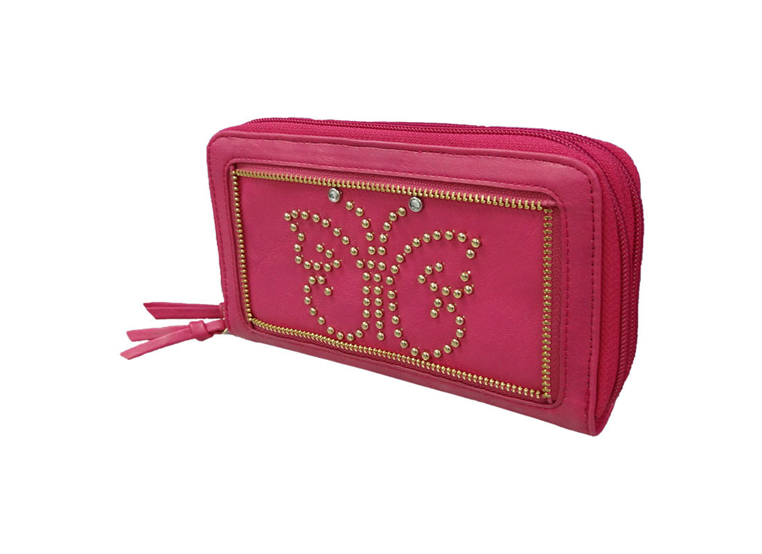 women wallet cherry pink long wallet side