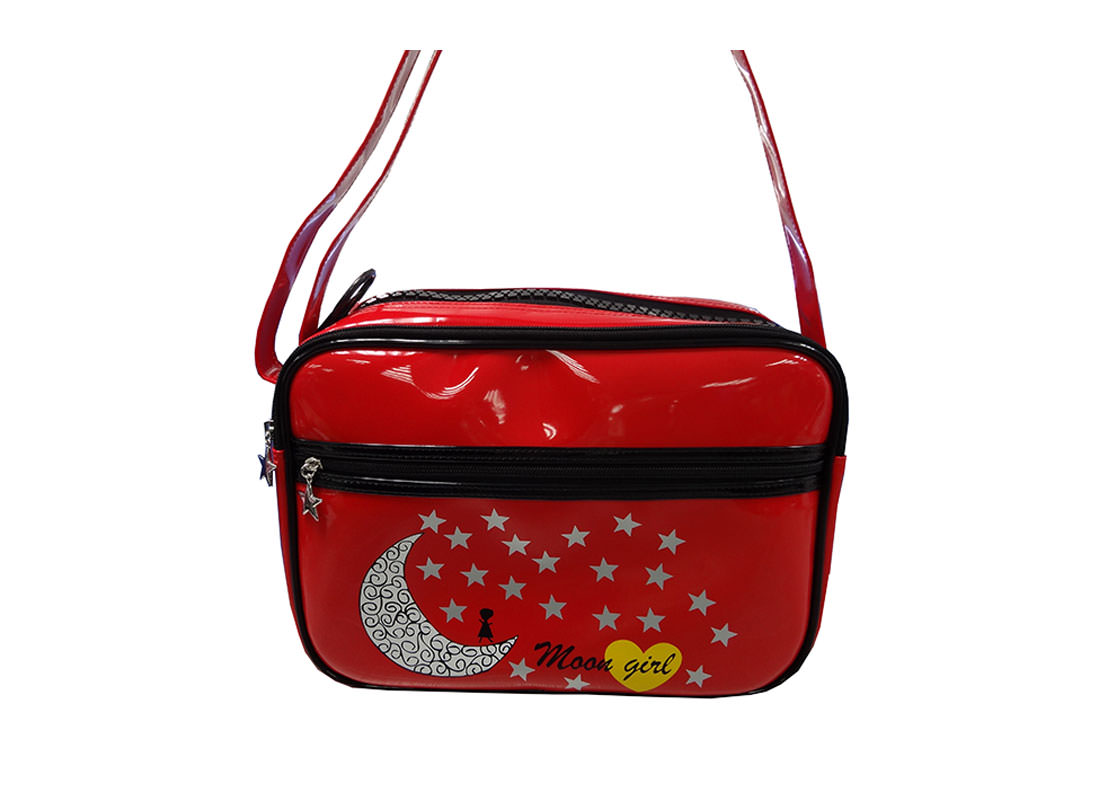 Red Messenger Bag with moon & star printing front