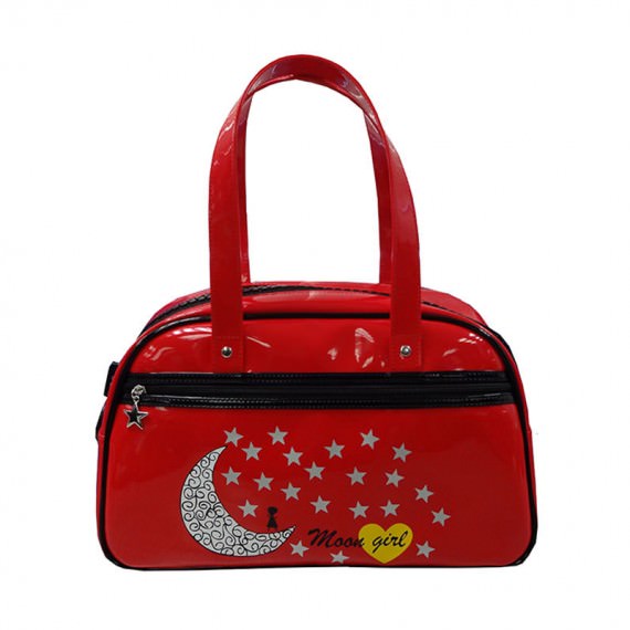 Red Boston Bag with Star & Moon Printing