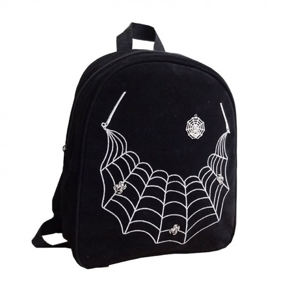 Backpack in Black Color with Spider Web Embroidery