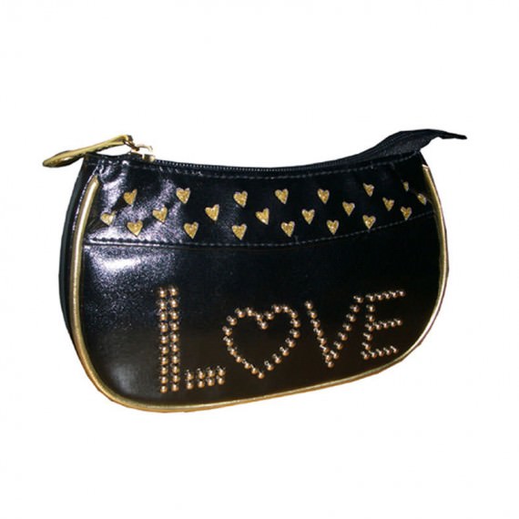 Black Small Pouch with Love Studs decoration at front