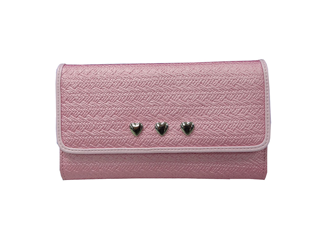 Pink Long Wallet with Heart Shaped Studs