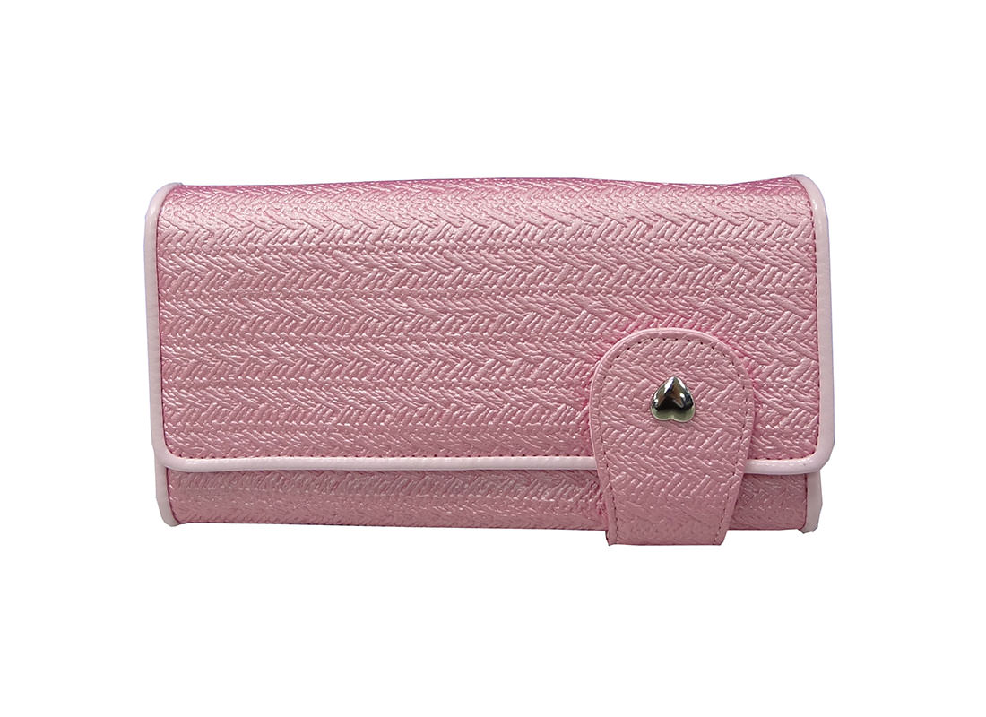 Pink Long Wallet with Heart Shaped Stud