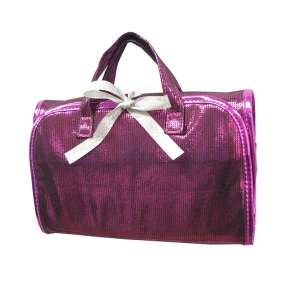 Shiny Pink Rollup Bag with Ribbon Closure