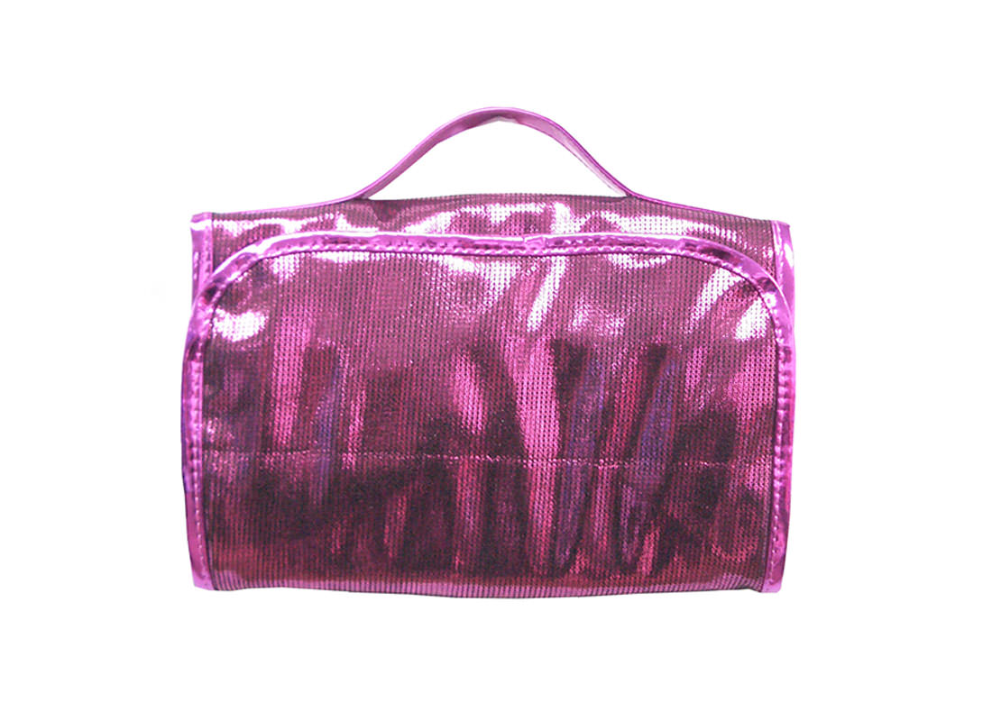 Shiny Pink Rollup Cosmetic Bag