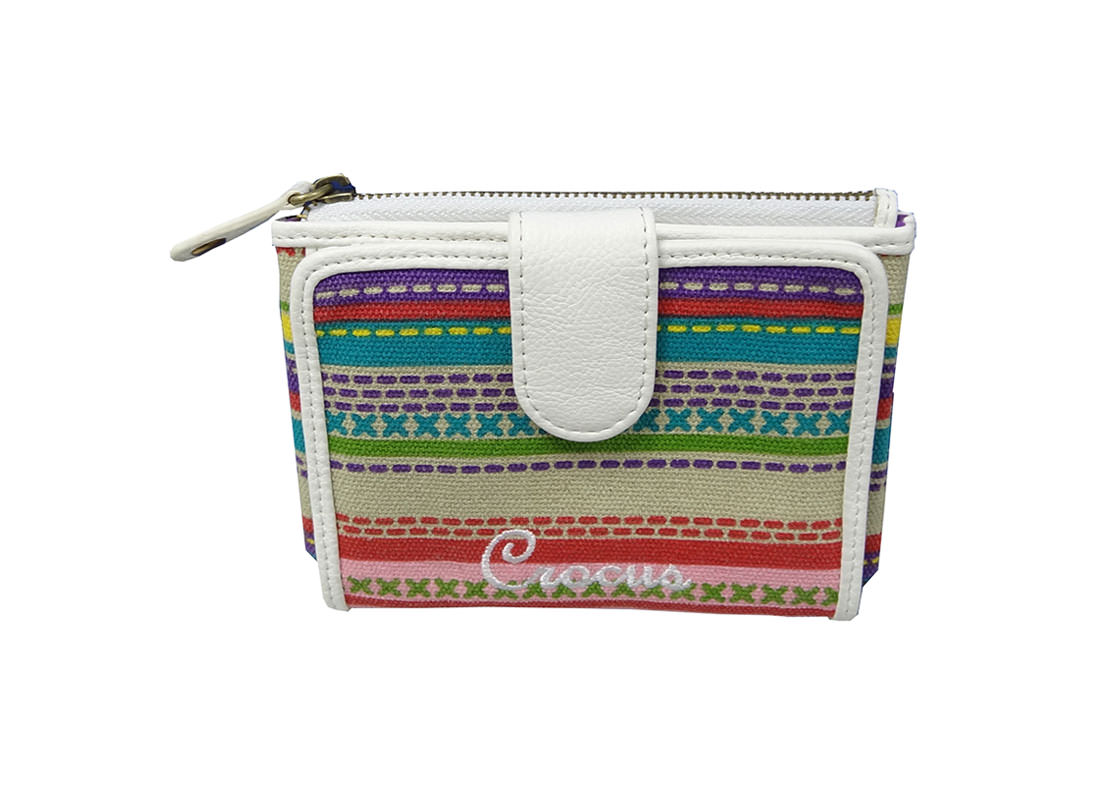 Colorful Striped Canvas Wallet with Coin Pocket