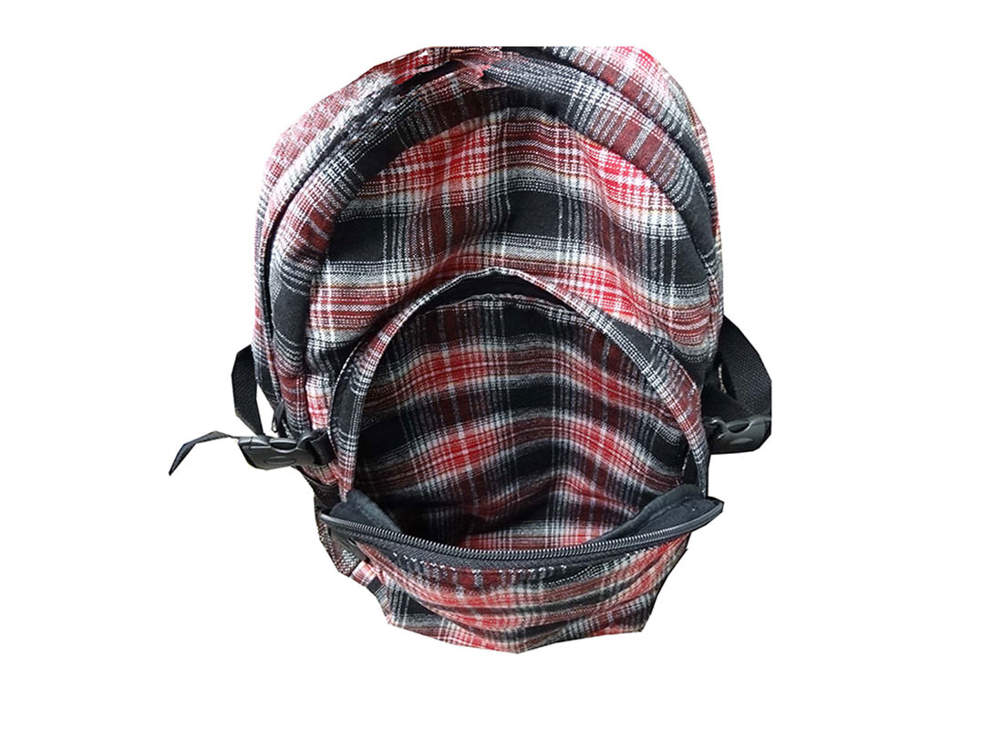 Plaid Backpack for Casual Use front pocket open