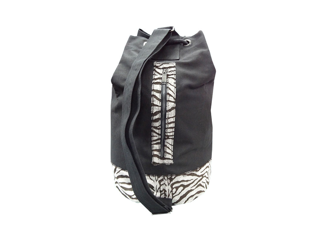 Canvas Drawstring Backpack with Artifical Zebra Fur R side