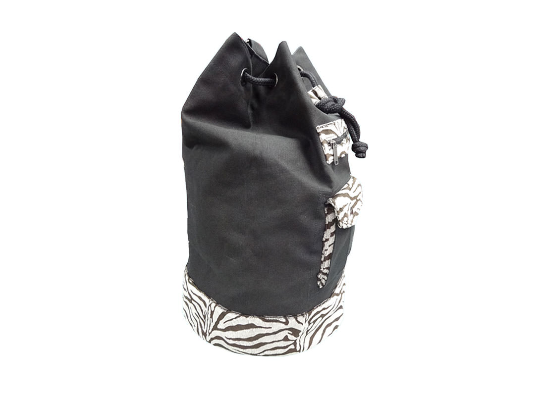 Canvas Drawstring Backpack with Artifical Zebra Fur L side