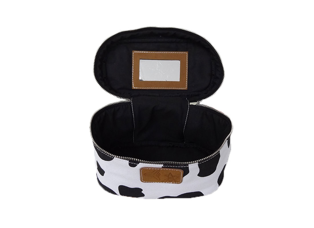 Cow makeup bag with handle Open