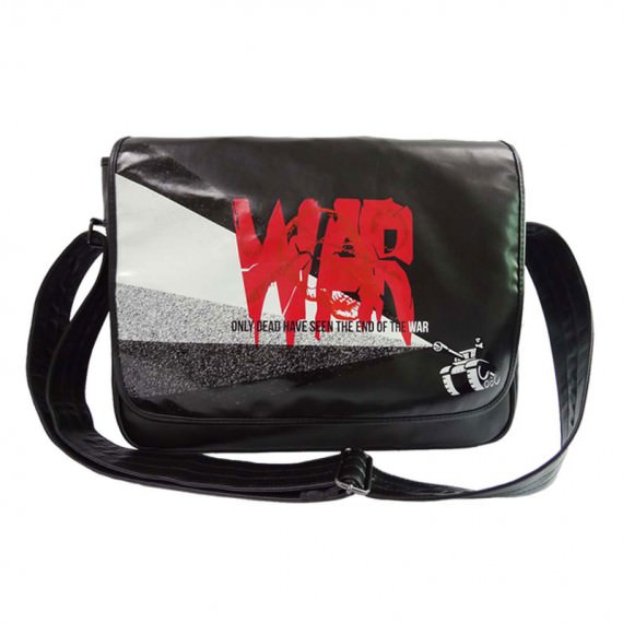 Black Messenger bag with word "war" Printing
