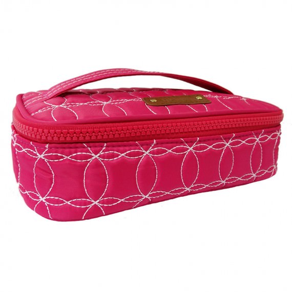 Quilted Makeup Bag in cherry Pink with handle