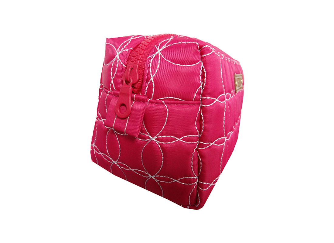 Cherry Pink Quilted Cosmetic Bag Side