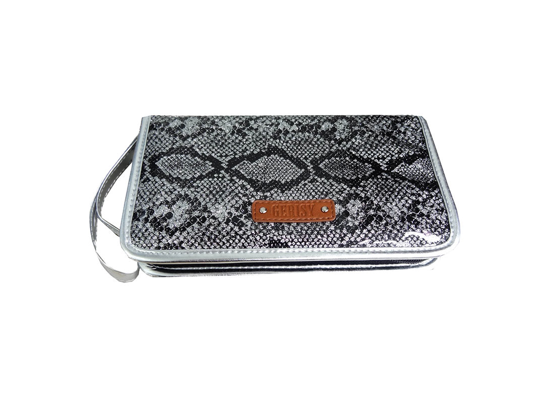 Eyebrow pencil case in silver glitter snake pattern