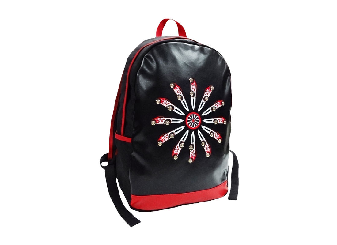 Black PU Leather Backpack with Car & Knife Printed