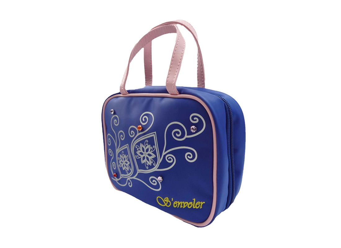 cosmetic bag with compartments in blue R side