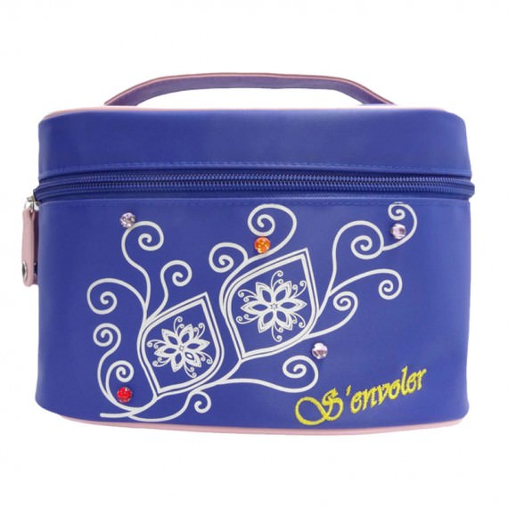 Cosmetic Bag with mirror in blue with flower printing