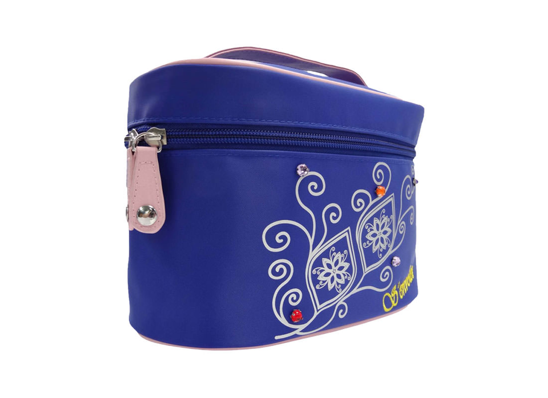 cosmetic bag with mirror in blue with flower printing L side
