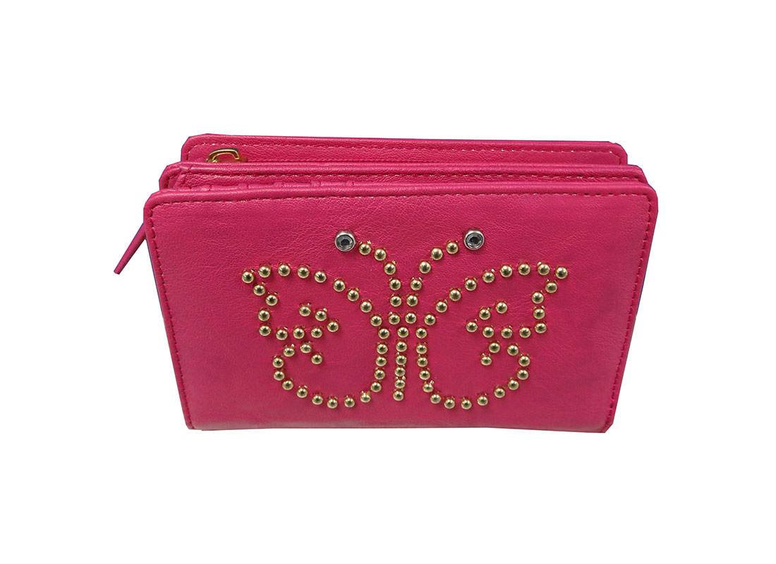 Cherry pink wallet with zipper coin pocket