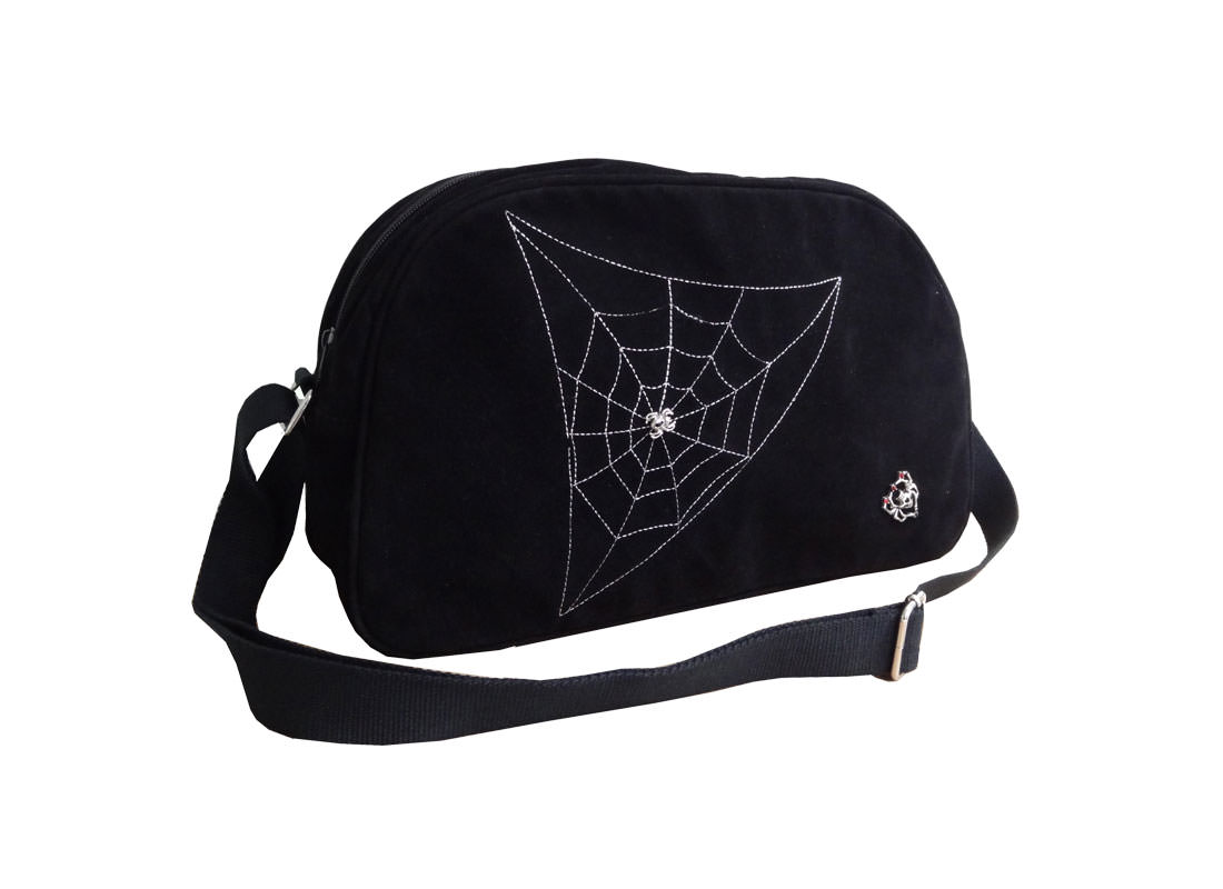 Black Shoulder Bag with Spider Web Print