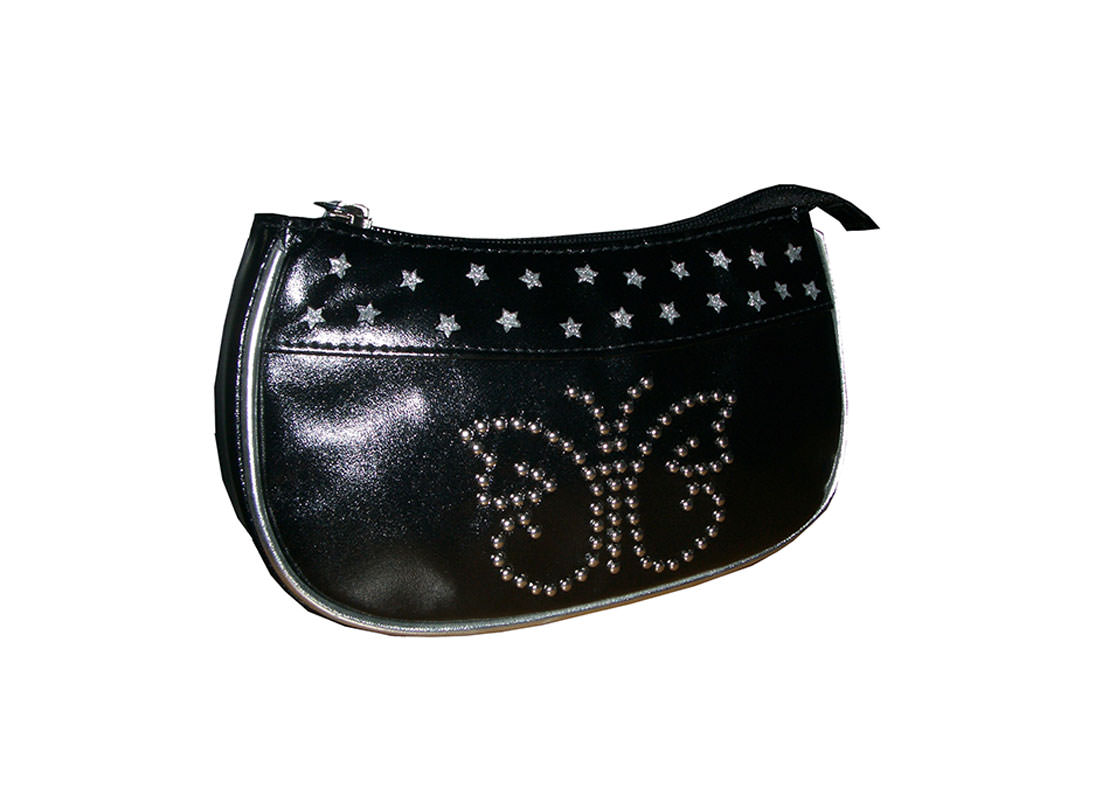Cool Black Color Cosmetic Bag with butterfly Studs at the front