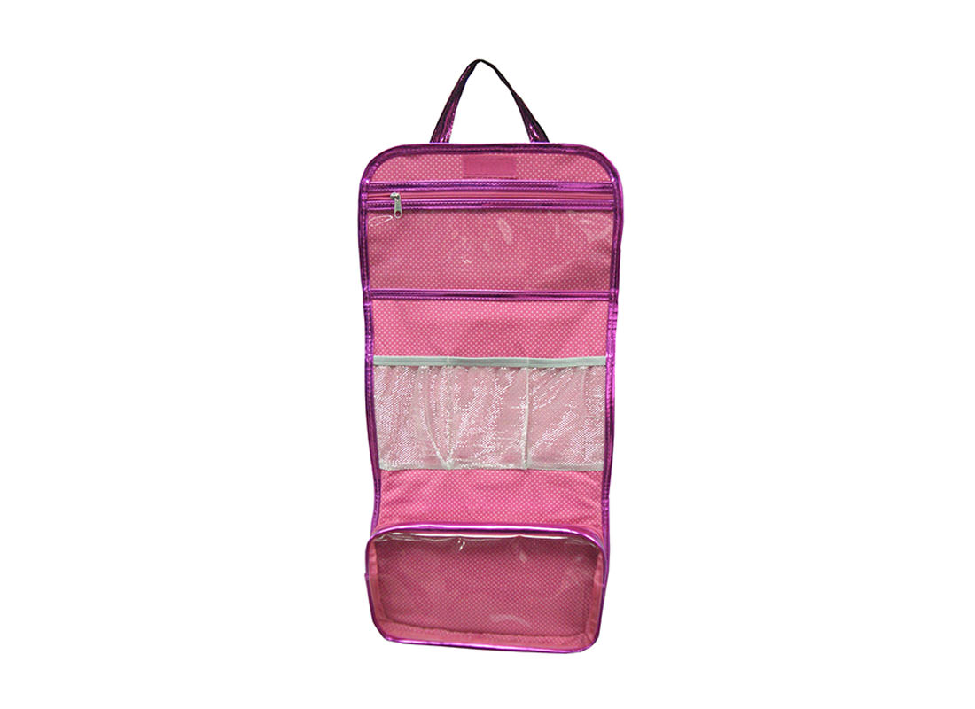 Shiny Pink Rollup Bag with Ribbon Closure Open