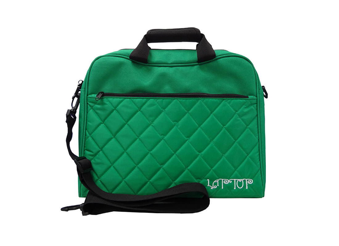 quilted laptop bag in green color