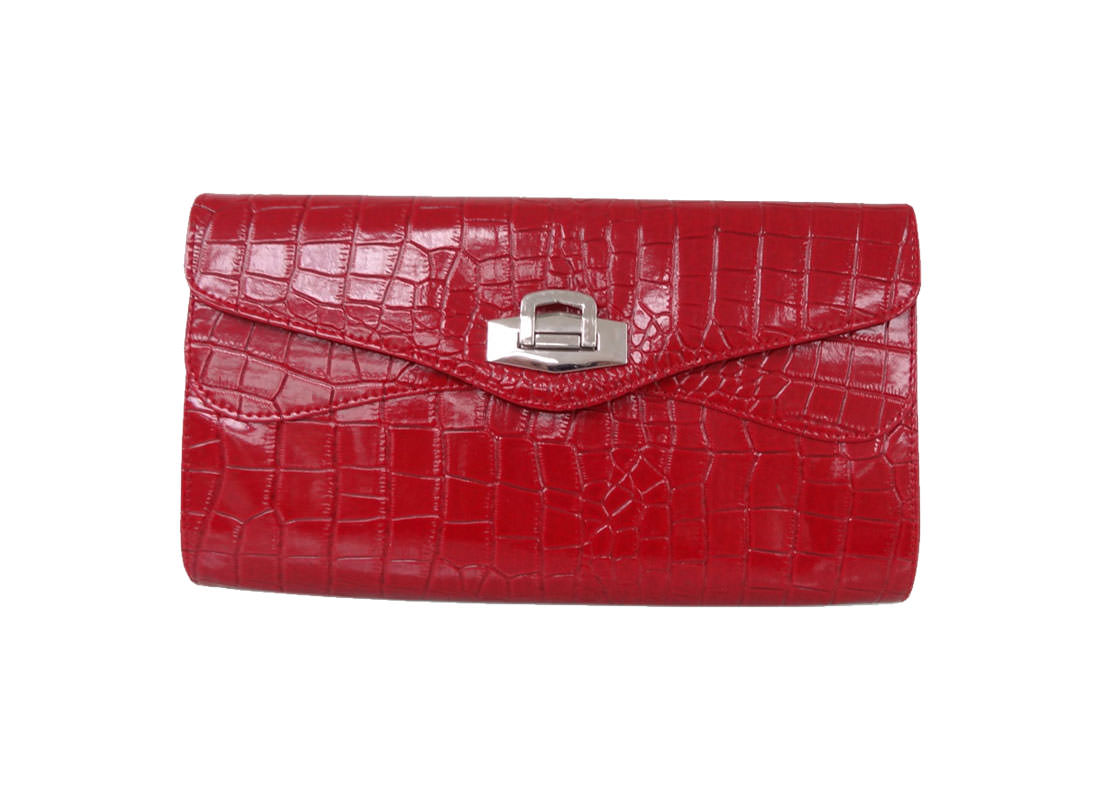 Synthetic Crocodile clutch bag in red