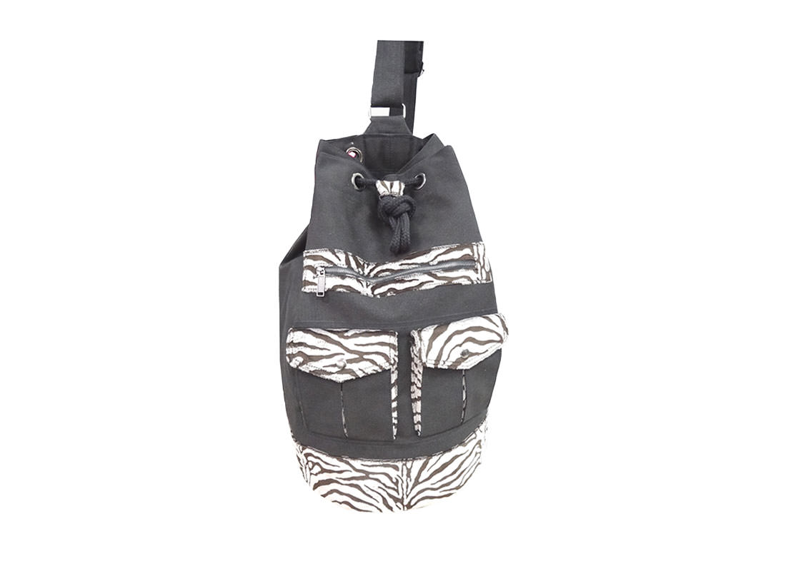 Canvas Drawstring Backpack with Artifical Zebra Fur