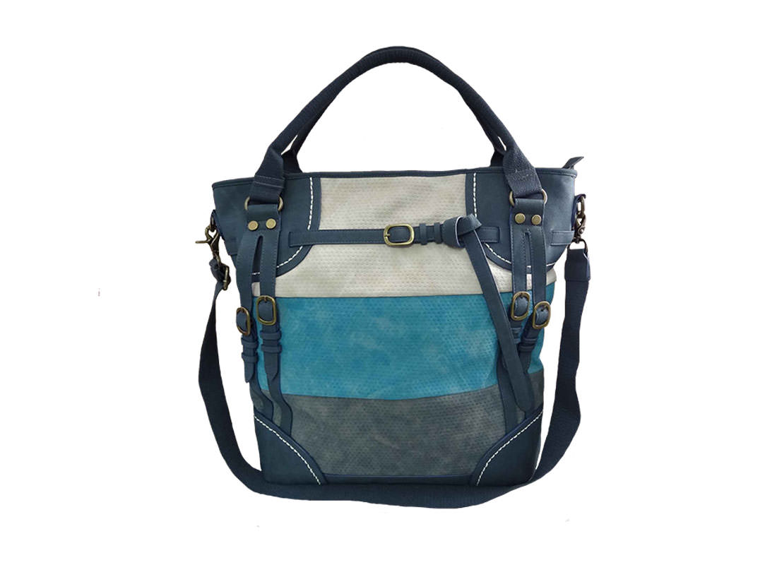 Fashionable Tote Bag in Blue & Grey