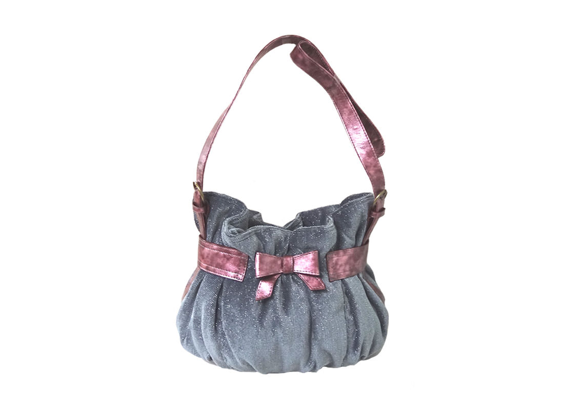 Cute Handbag in Grey with Pink Ribbon