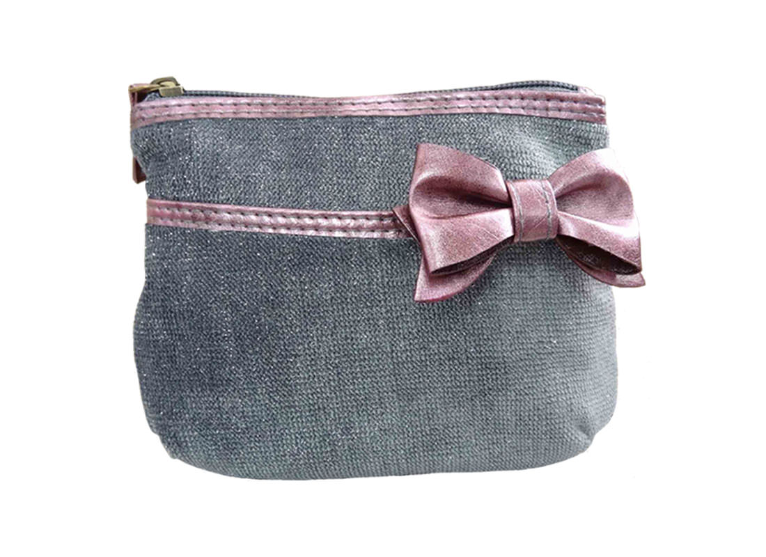 Glitter Bag / Cosmetic Bag with Pink Ribbon