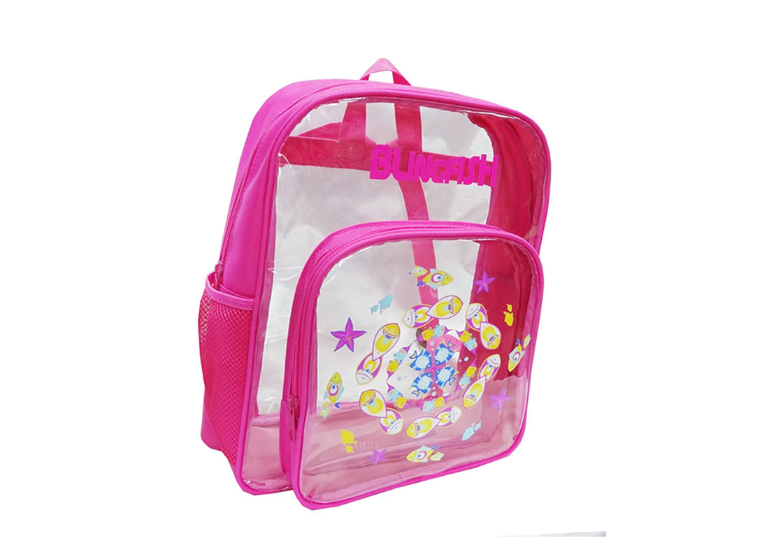 transparent backpack with fish print for children side