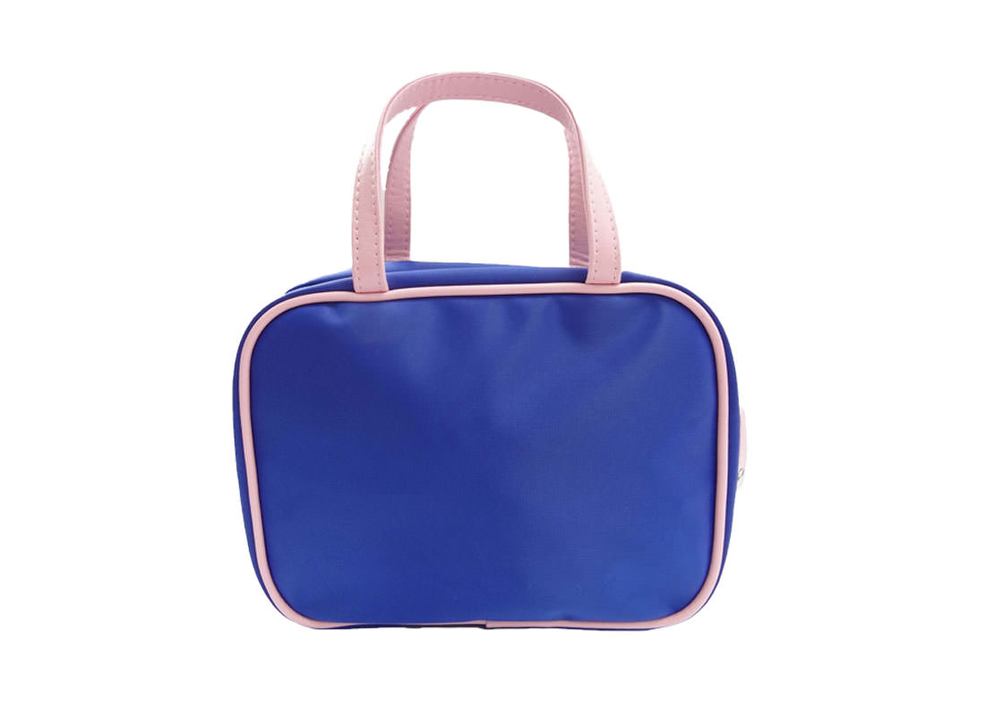 Cosmetic bag with compartments in blue back