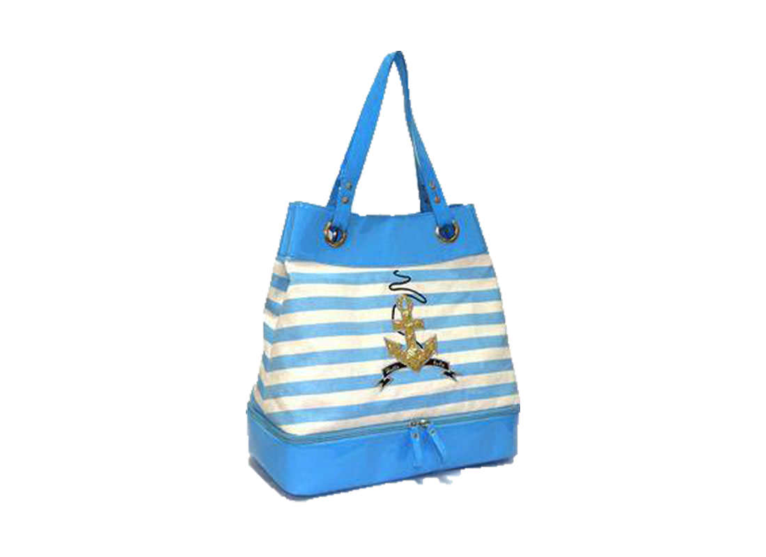 Striped Canvas Tote Bag with Shoe Compartment