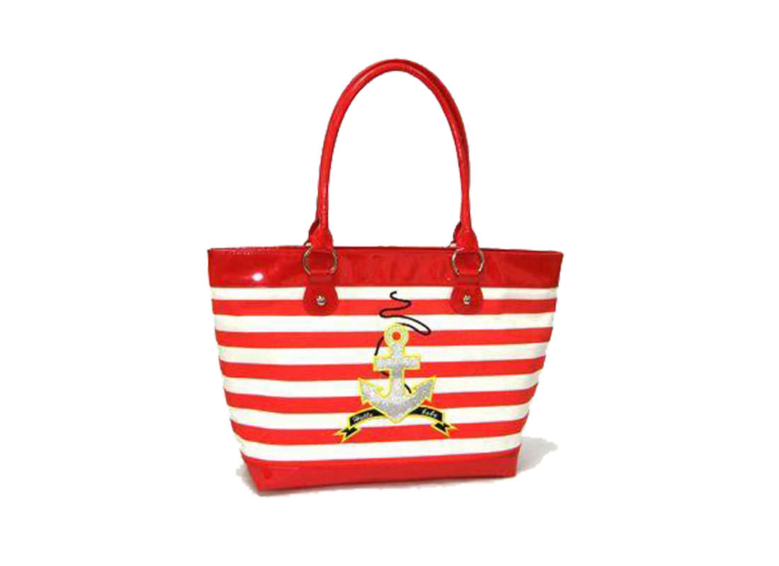 Striped Canvas Tote with Anchor Printing
