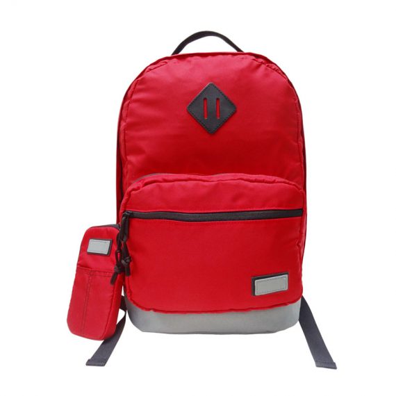 classic backpack in red with cellphone pouch