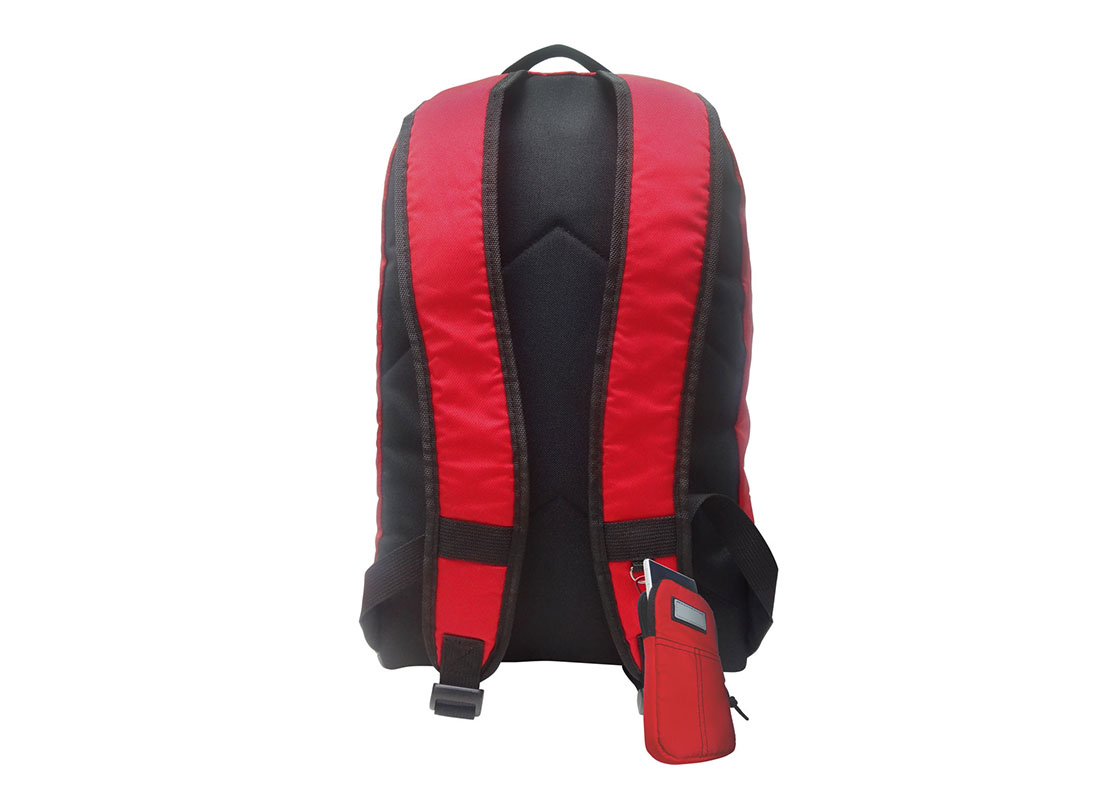 Classic Backpack in red with cellphone pouch back
