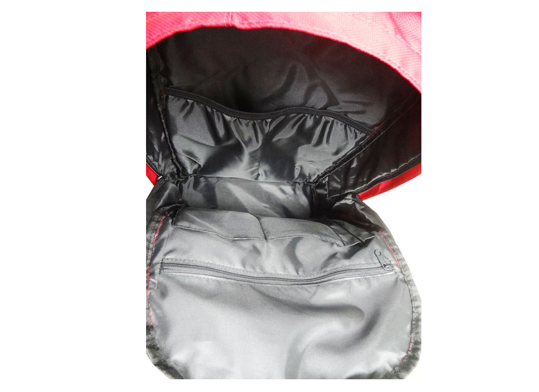Classic Backpack in red with cellphone pouch open