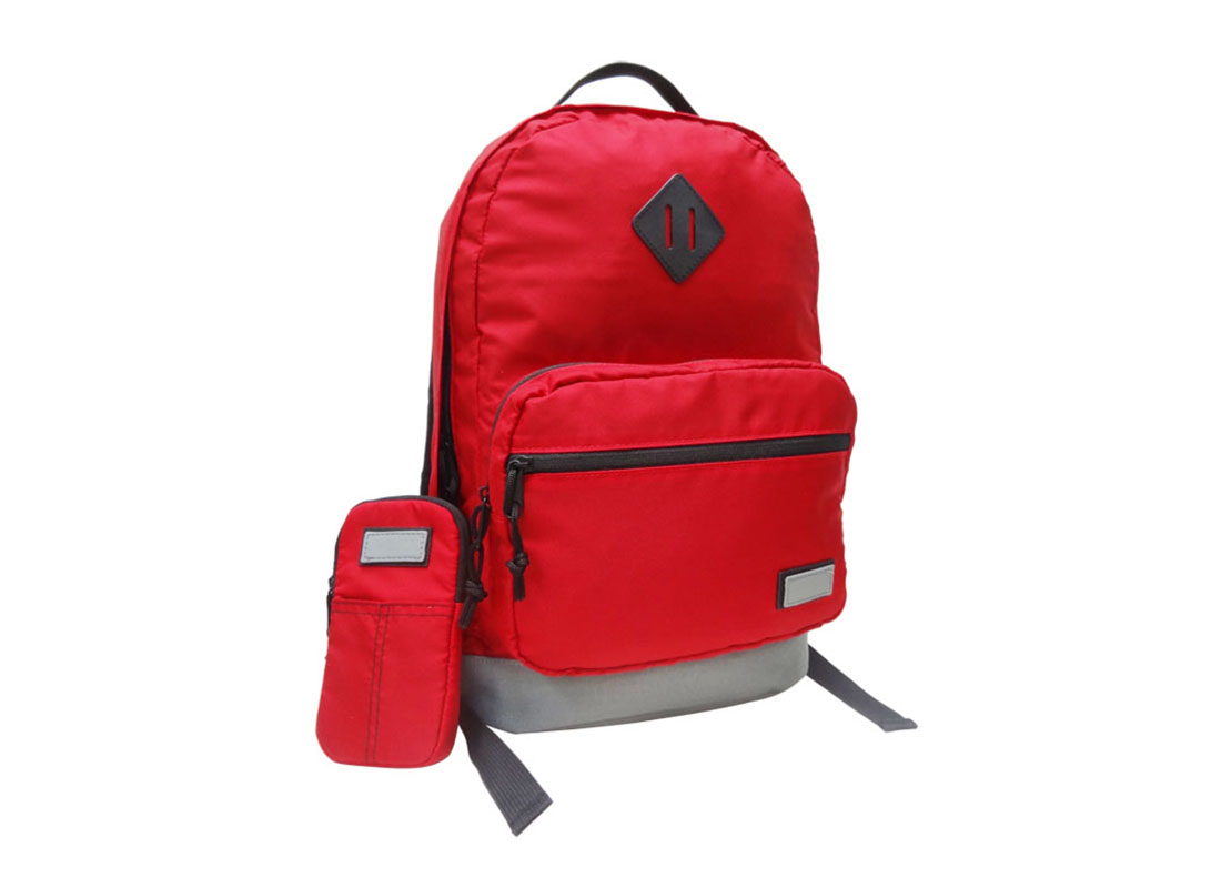 Classic Backpack in Red with cellphone pouch Side