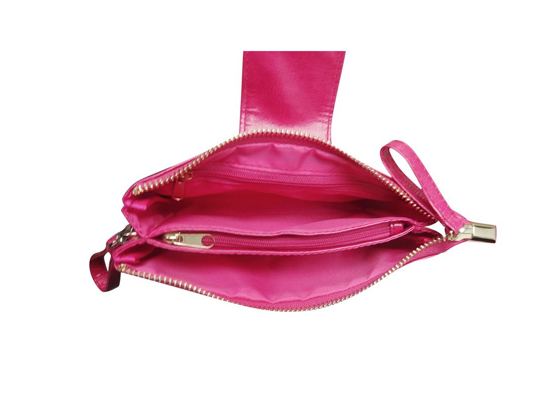 Two Compartment Pouch in Pink Open