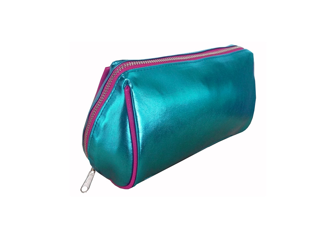 Makeup zipper pouch in shiny blue